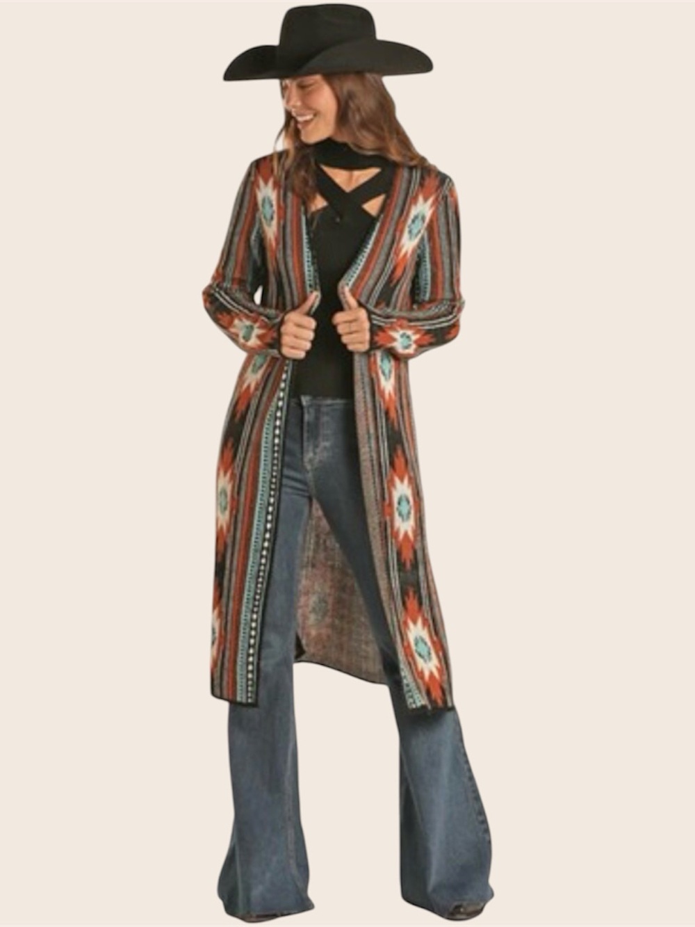 Rock & Roll Denim Aztec Print Duster Size Medium